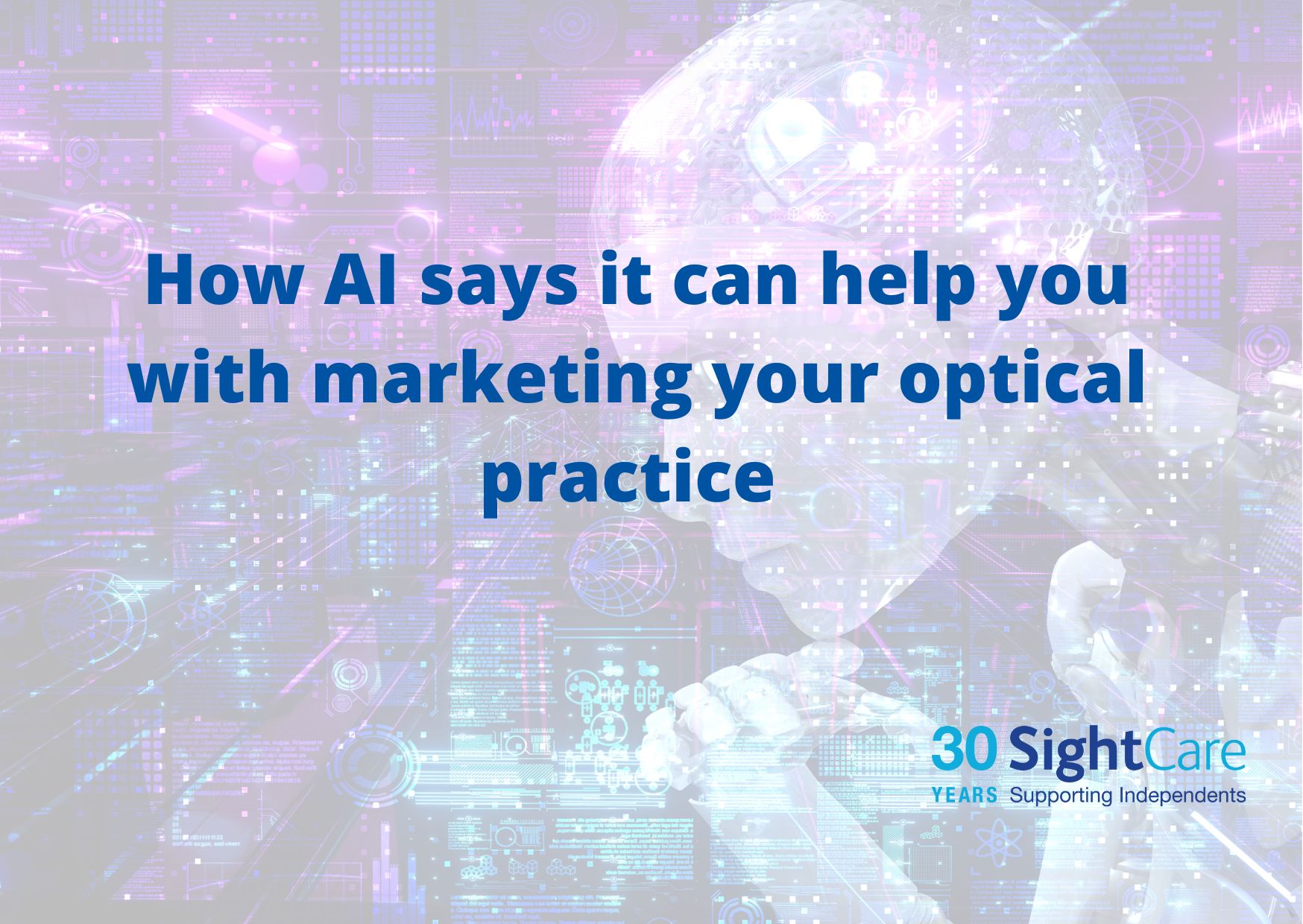 The text reads 'How AI says it can help you with marketing your optical practice'